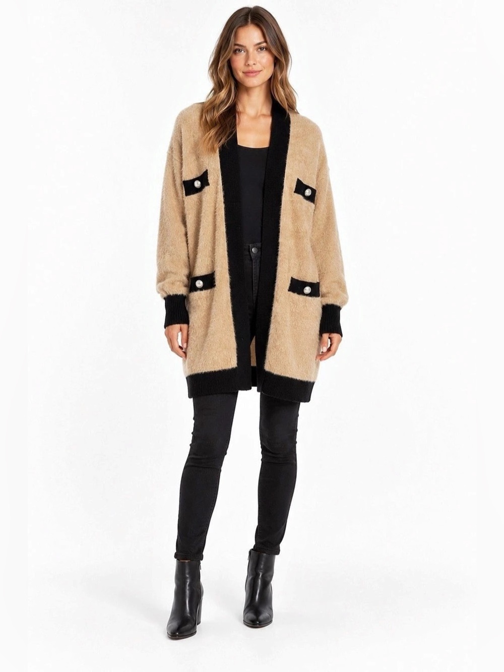 Rachel Zoe Color Block Cardigan in Brown & Black Size Large